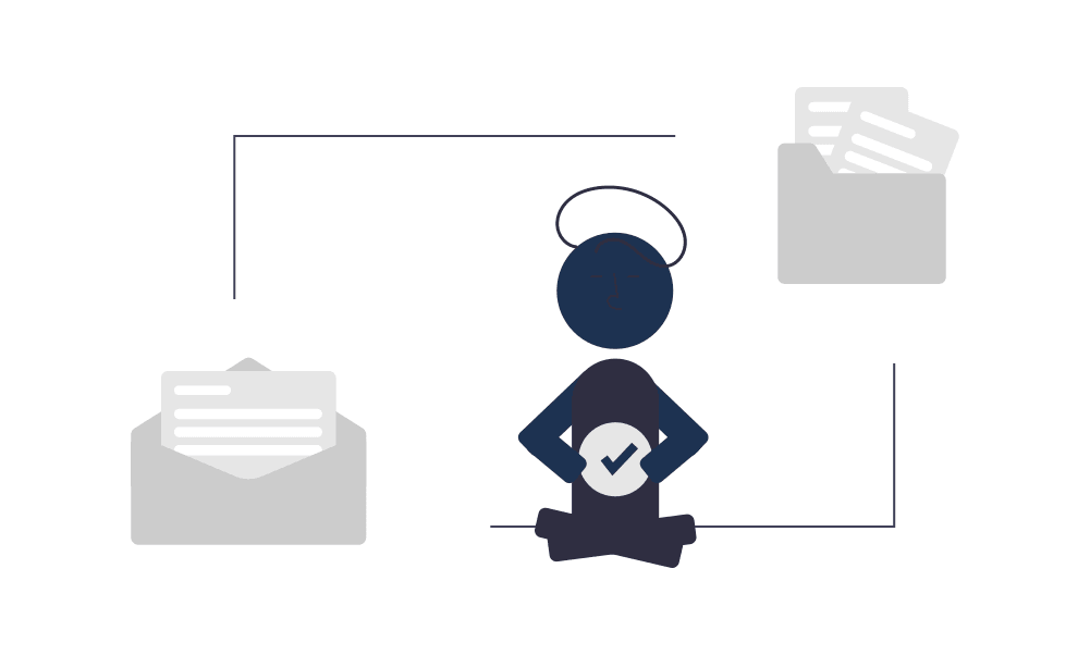 Illustration von einem Menschen der sich um Domain und Mails kümmert.